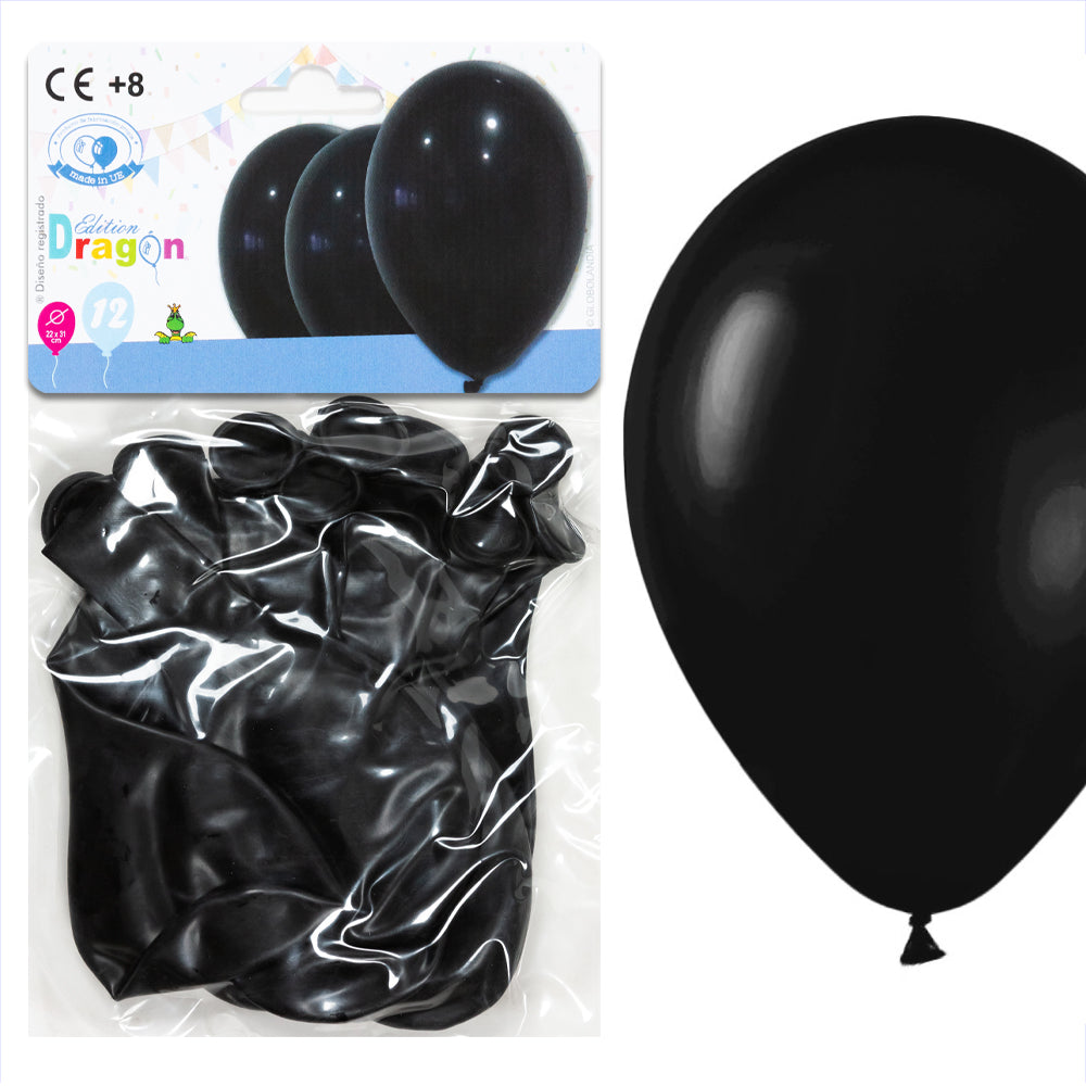 12 ballons noirs/Diamètre 22x31cm