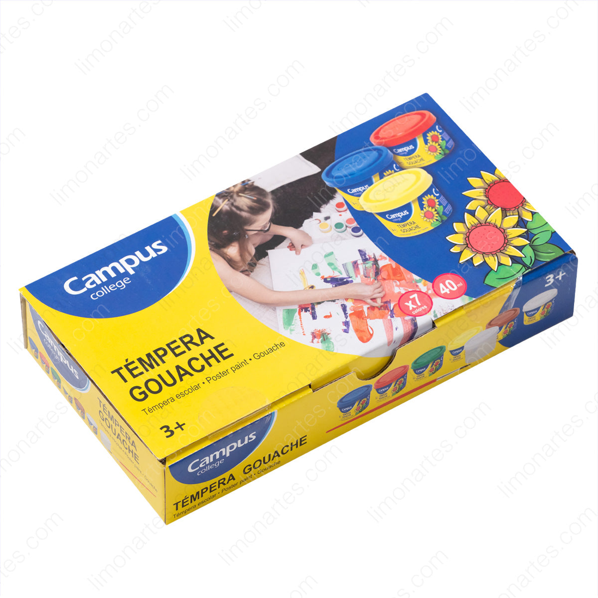 Campus Tempera Gouache/Pour travaux manuels et peintures murales/Convient à toutes les surfaces/40 ml x 7 couleurs + pinceau