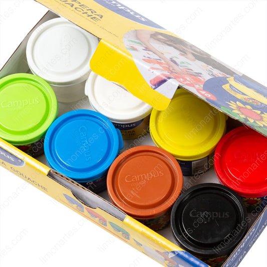 Campus Témpera Gouache/ Para Manualidades y Murales/Apta para Cualquier Superficie/40ml x 7 Colores + Pincel