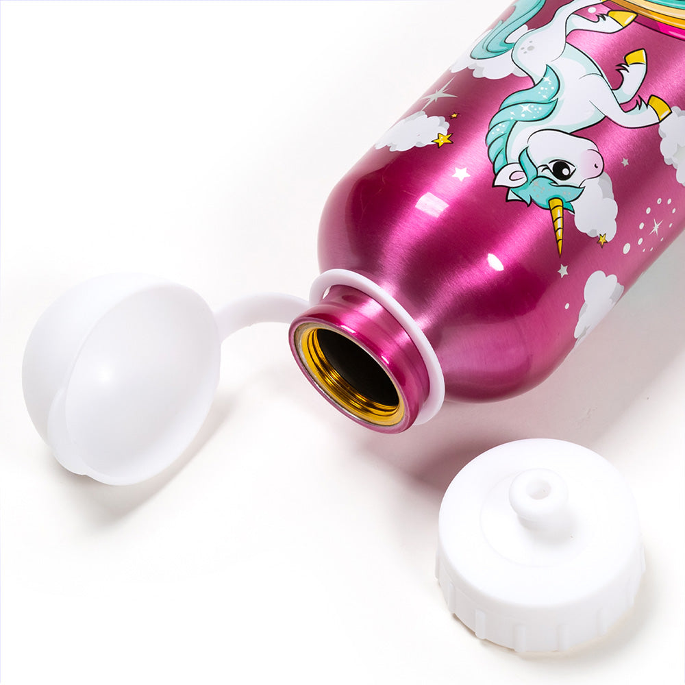 Botella de aluminio para niños 400 ml Unicorn / Cantimplora infantil / Botella de agua reutilizable