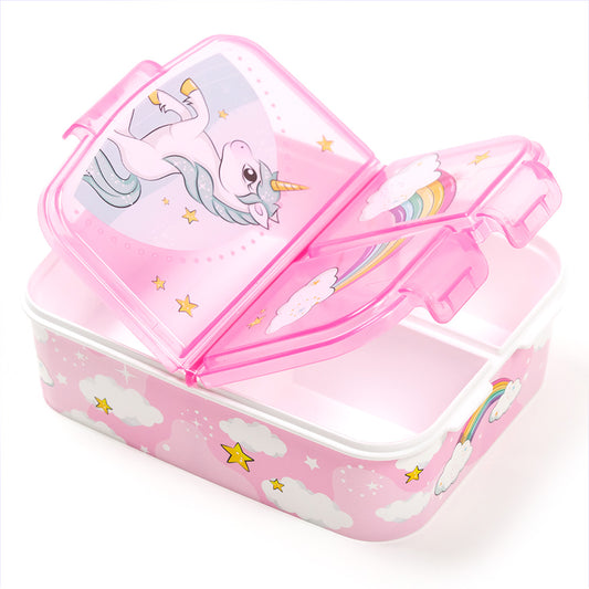 Stor Boîte à Sandwich Multiple Licorne Arc-en-Ciel/ 300 ML avec 3 Compartiments/ sans BPA/ Boîte à Lunch pour Enfants/École/Crèche