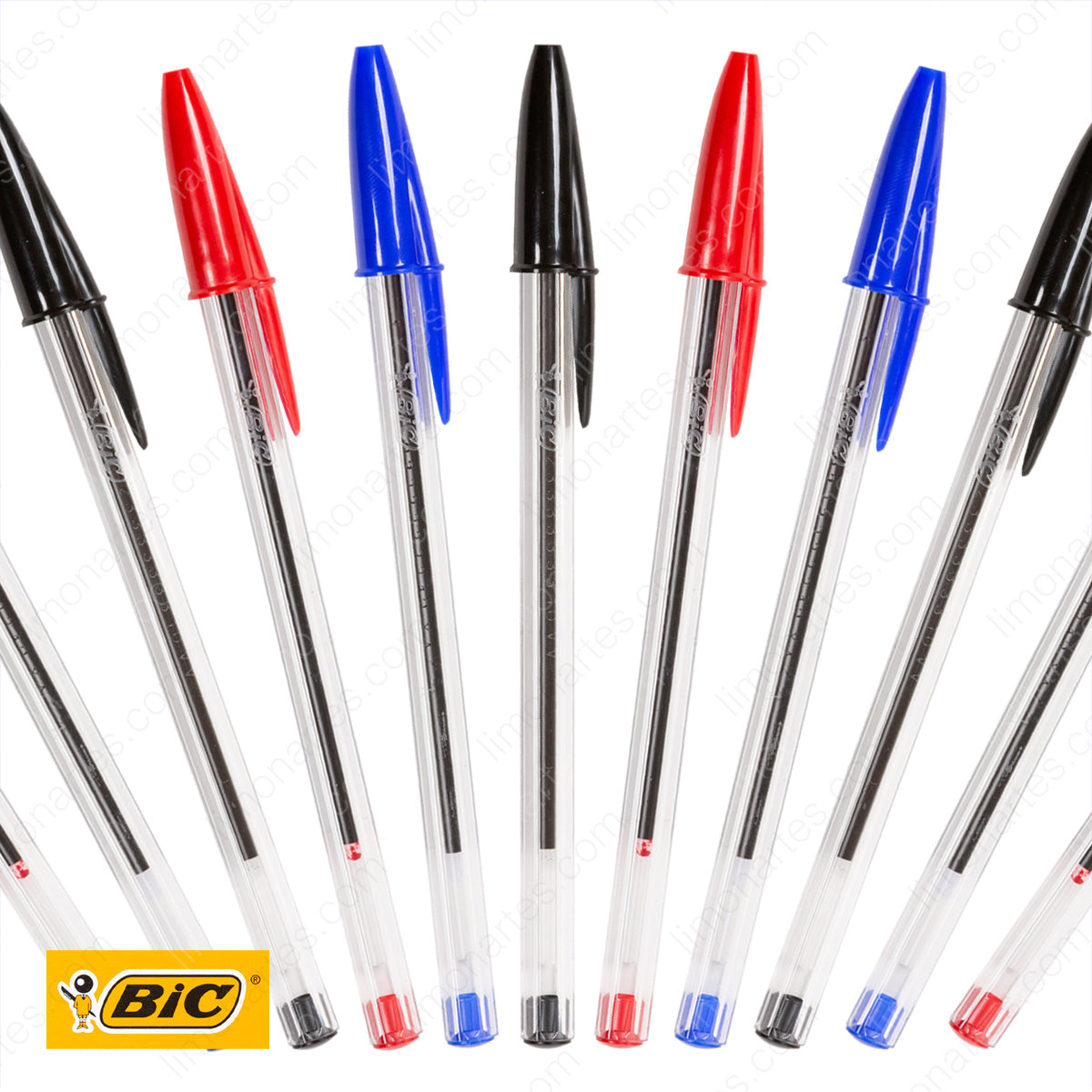 Stylos BIC Cristal, Original/Combinaison rouge bleu noir, 15 pcs./ 1,0 mm/ Idéal pour les fournitures scolaires, les fournitures de bureau et la papeterie