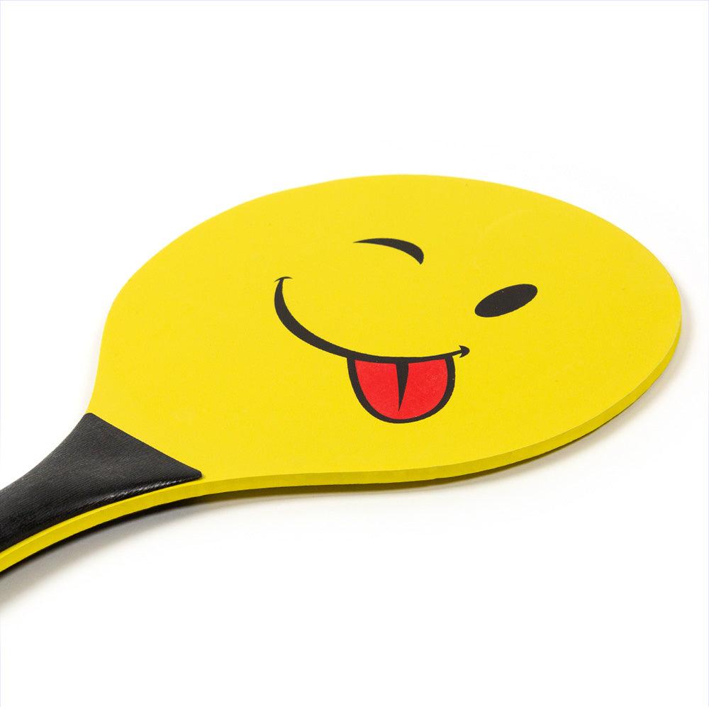 Wooden beach paddles with ball Set of 2 / Smiling Face