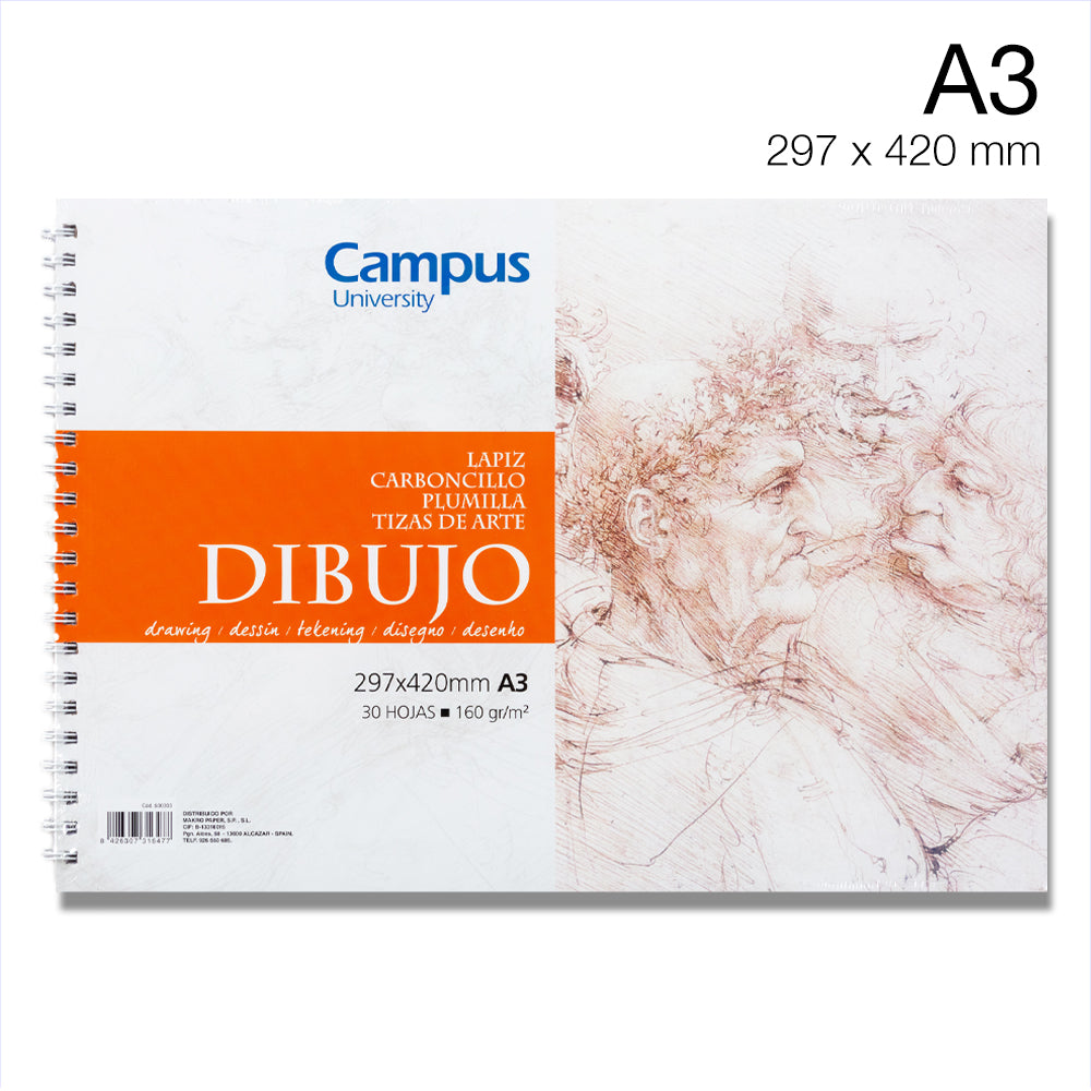 Bloc à dessin A3 (420 x 297 mm) spirale Campus universitaire 30 feuilles 160g