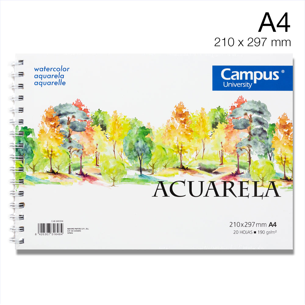 Bloc aquarelle A4 (210 x 297 mm) Campus universitaire 20 feuilles 190g