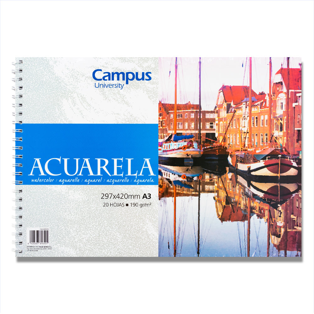 Bloc aquarelle spirale A3 (297 x 420 mm) 20 feuilles 190g / Campus universitaire
