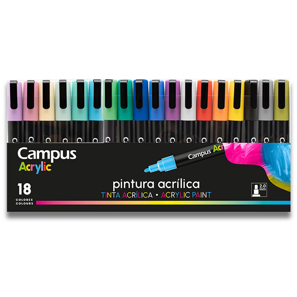 Marqueurs acryliques Campus Pointe ronde 2 mm 18 couleurs / Peinture acrylique / Encre acrylique