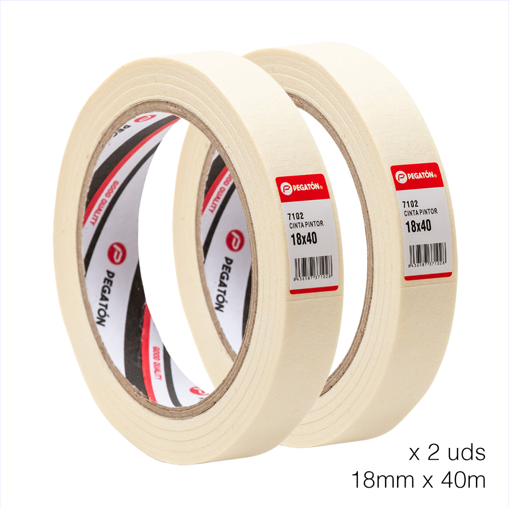 Pack de 2 rouleaux PEGATON-Painter Tape 18mm x 40m/Rubans de masquage pour les arts de la peinture