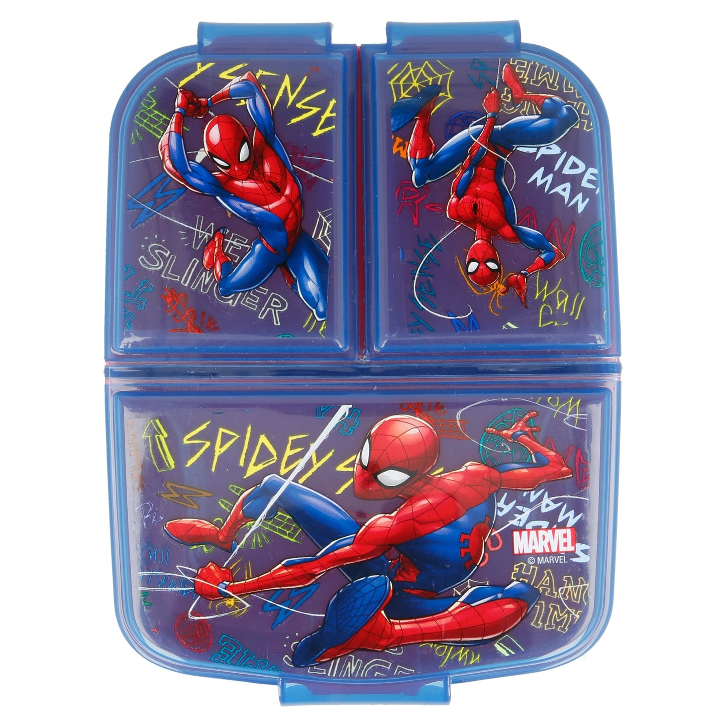 Stor Sandwichera Múltiple Spiderman Graffiti / 300 ml con 3 Compartimentos/ Libre de BPA/ Fiambrera niños/Escuela/Guardería