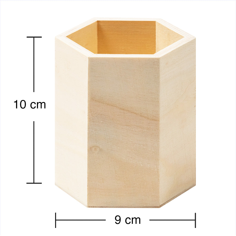 Hexagon wooden pencil holder 10x9cm