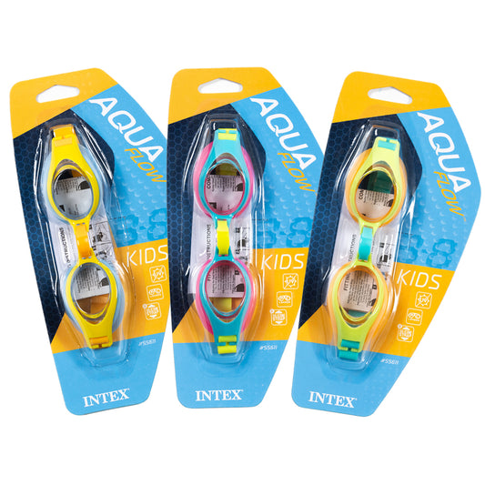 Lunettes de natation Intex play Aqua flow 3-8 ans / Protection contre les rayons UV / Design multicolore