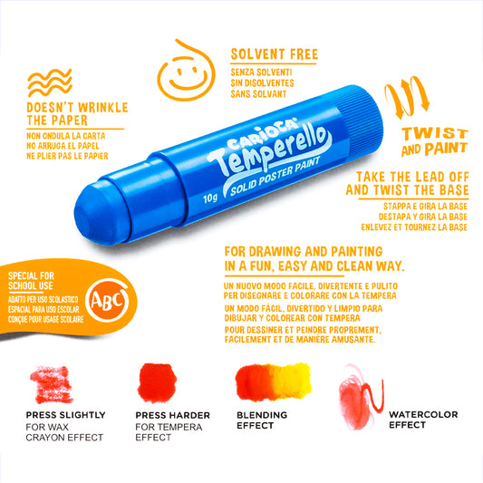 Carioca Temperello/ Solid Tempera 12 Couleurs/ Fournitures scolaires/ Pour les enfants pour des activités créatives