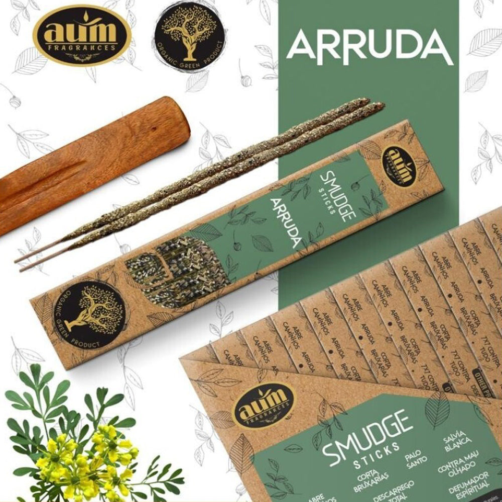 Incienso Orgánico AUM Fragrances 25gr - Arruda (Ruda) / Hecho a Mano en India con Ingredientes Naturales / Sin Productos tóxicos