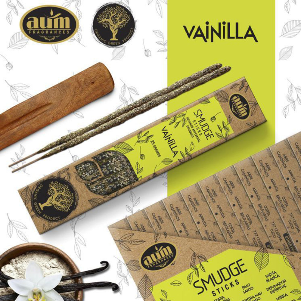 AUM Fragrances Organic Incense 25gr - Vanilla / Handmade in India with Natural Ingredients / No Toxic Products