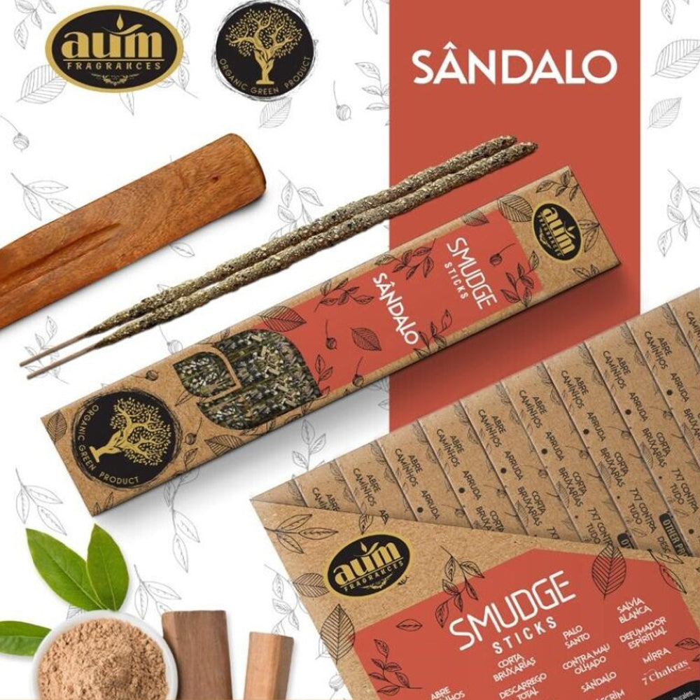 Incienso Orgánico AUM Fragrances 25gr - Sándalo / Hecho a Mano en India con Ingredientes Naturales / Sin Productos tóxicos