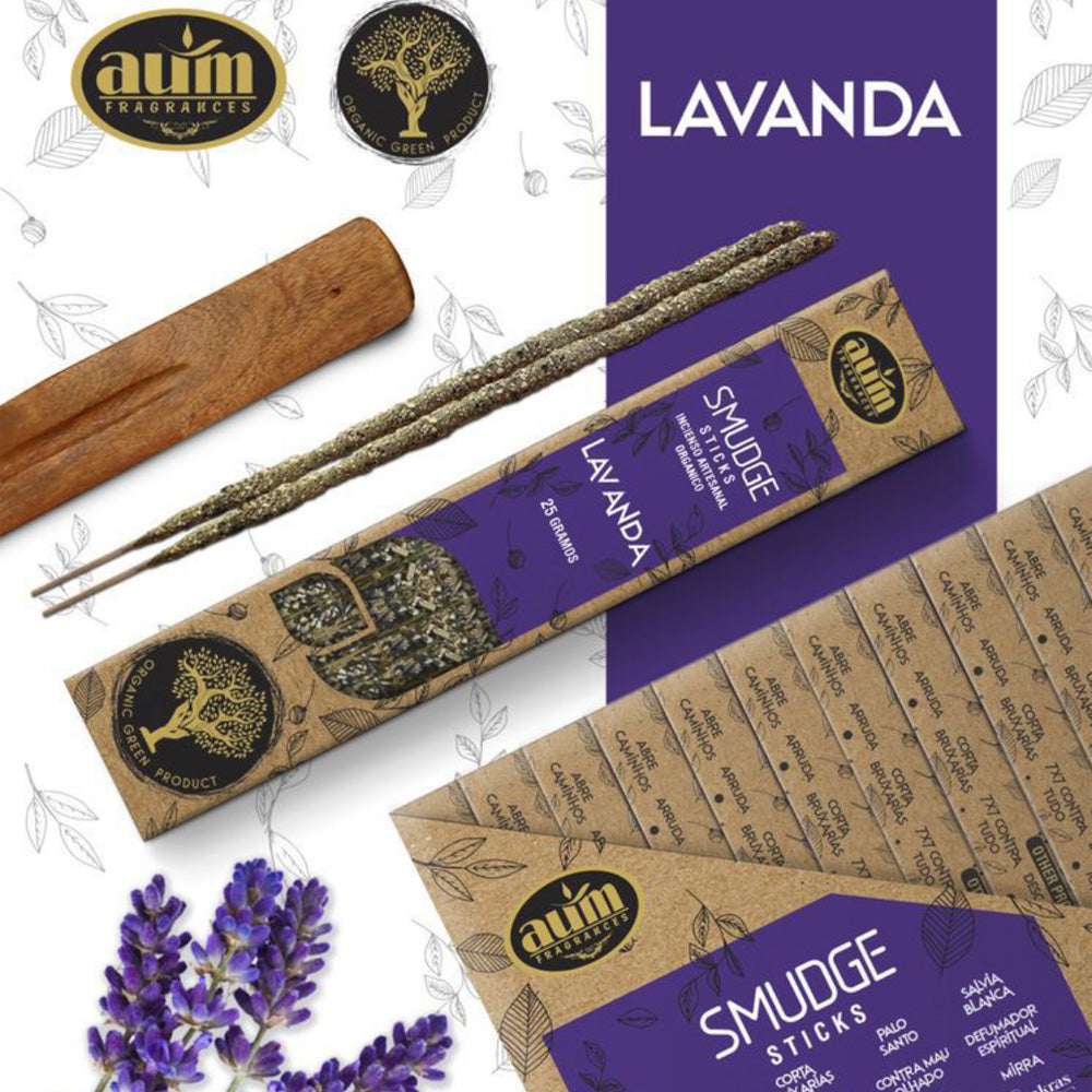 AUM Fragrances Organic Incense 25gr - Lavender / Handmade in India with Natural Ingredients / No Toxic Products