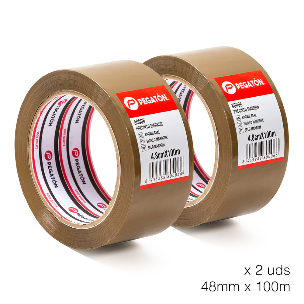 Pack de 2 rouleaux ruban adhésif polypropylène PEGATON-Marron 48 mm x 100 m