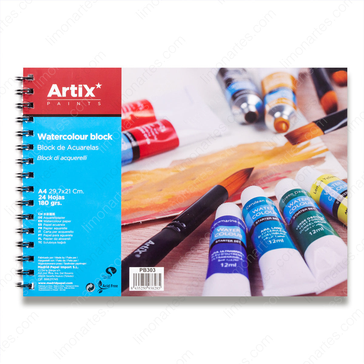Artix Carnet aquarelle/bloc aquarelle/A4,29,7x21 cm/24 feuilles, 180 gr