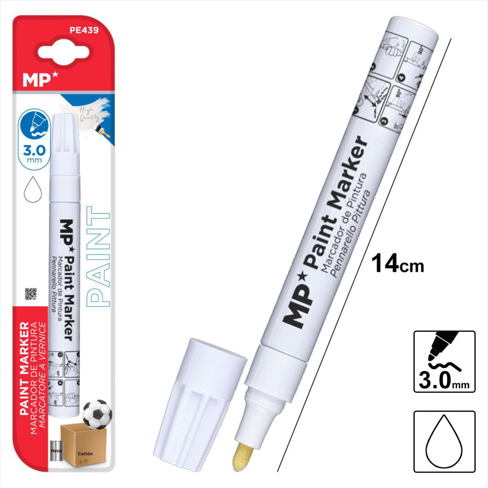 Marqueur à peinture permanent blanc 3 mm MP/ optimal pour la peinture, l'école, la maison et le bureau