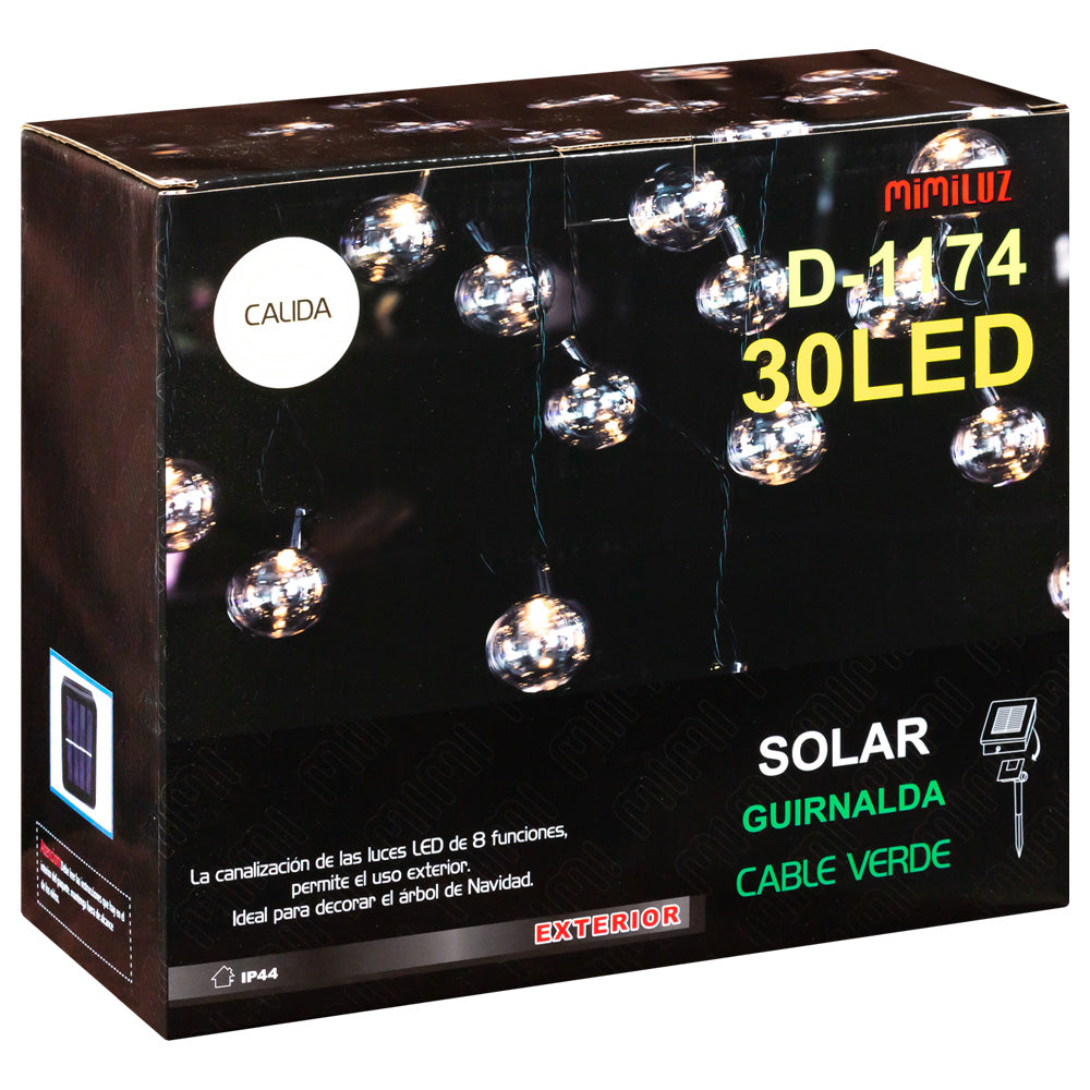 Guirlande Boules LED Solaire Chaude 10M / Idéale pour décorer le sapin de Noël