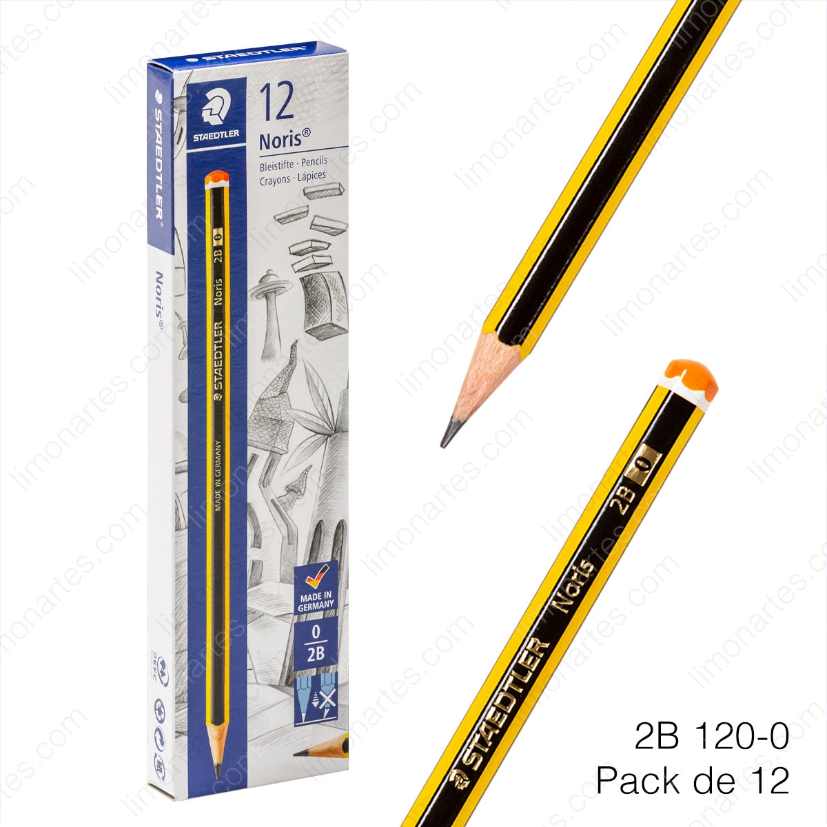 Crayon graphite STAEDTLER Noris. Paquet de 12. Crayons disponibles en différentes duretés. 2B/B/HB/H/2H.