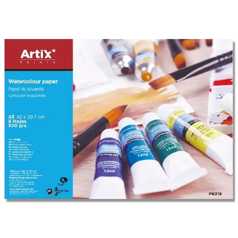 Papier aquarelle Artix 300g 5 feuilles A3 42 x 29,7 cm