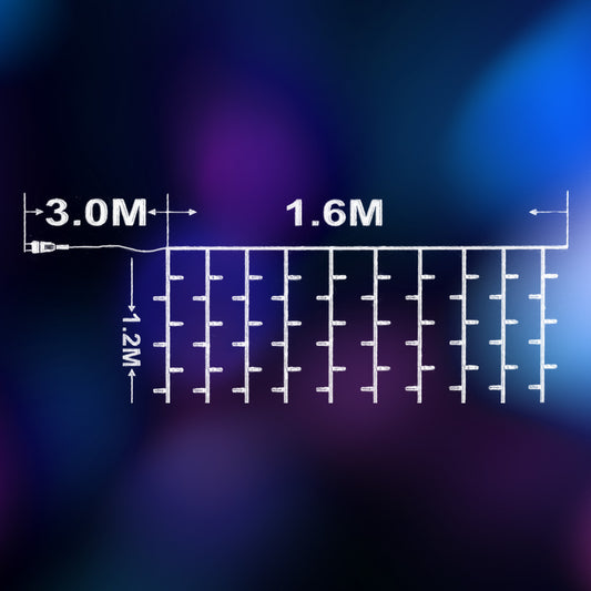 Rideaux lumineux LED 1,6 M x 1,2 M blanc 144 L/lumière décorative de Noël