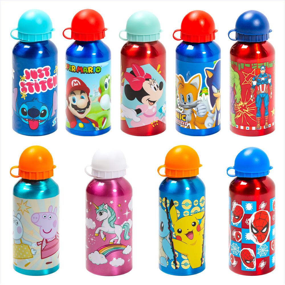 Disney Botella de agua 400 ml de aluminio con boquilla retráctil/ Escuela/Guardería/Varios patrones disponibles - LIMÓN ARTES