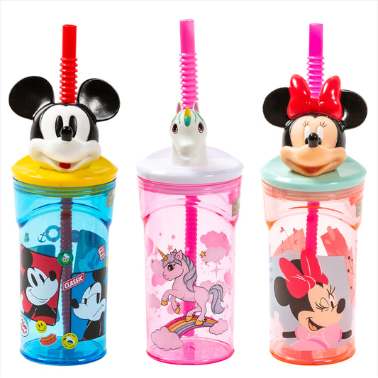 Vaso Infantil Reutilizable con figurita 3D/ Con Pajita y Tapa/ Capacidad de 360 ml/ Varios colores disponibles