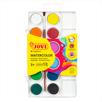 Aquarelles 12 couleurs/Tablettes assorties 22 mm+pinceau/ Jovi 800-12