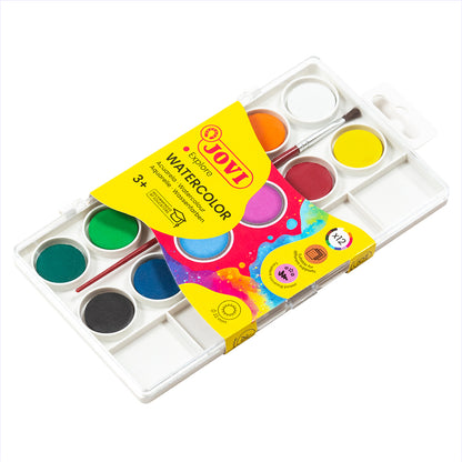 Watercolors 12 colors/Assorted tablets 22 mm+brush/ Jovi 800-12