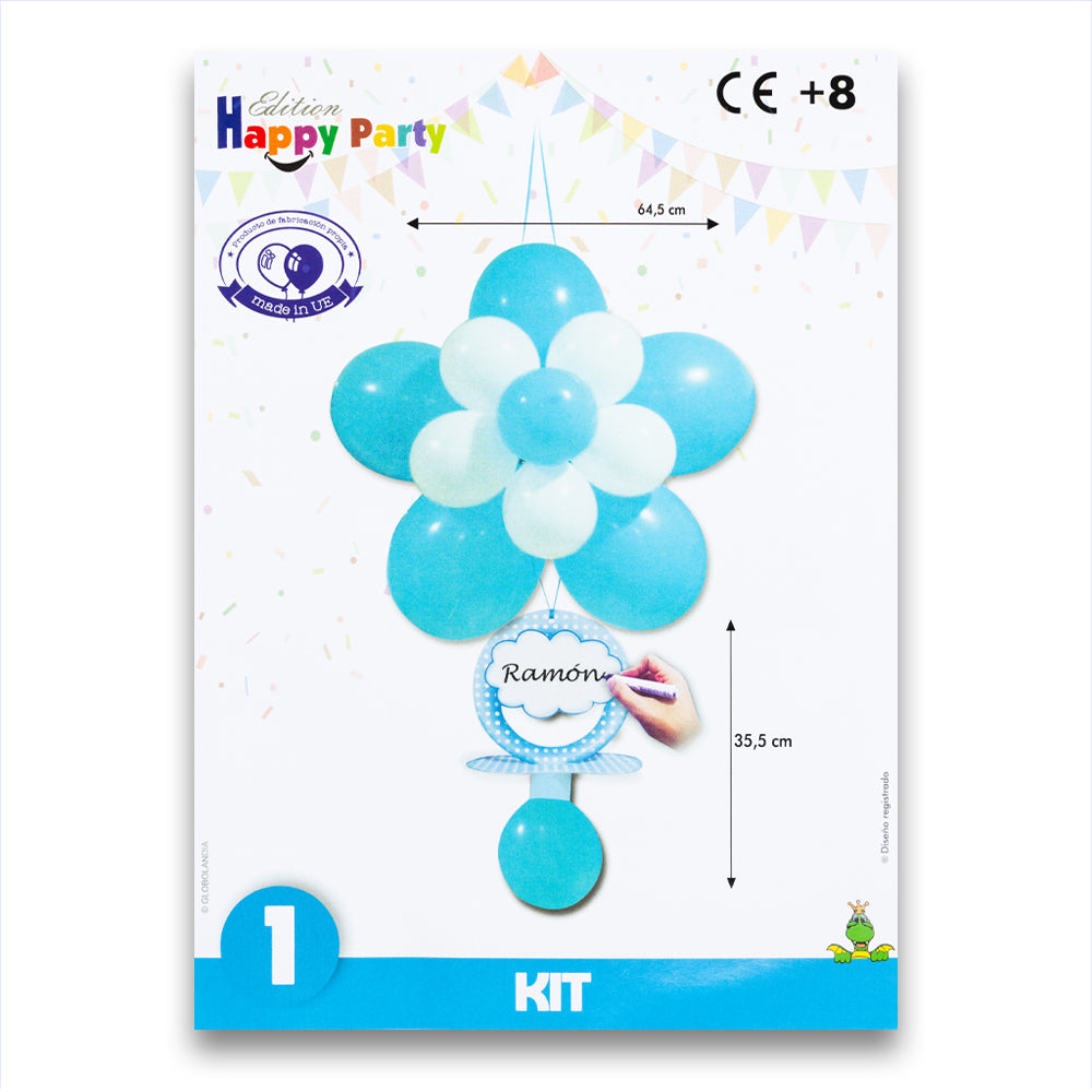 Kit globos Chupete azul y blanco/Tamaño combinado 35.5x64.5cm