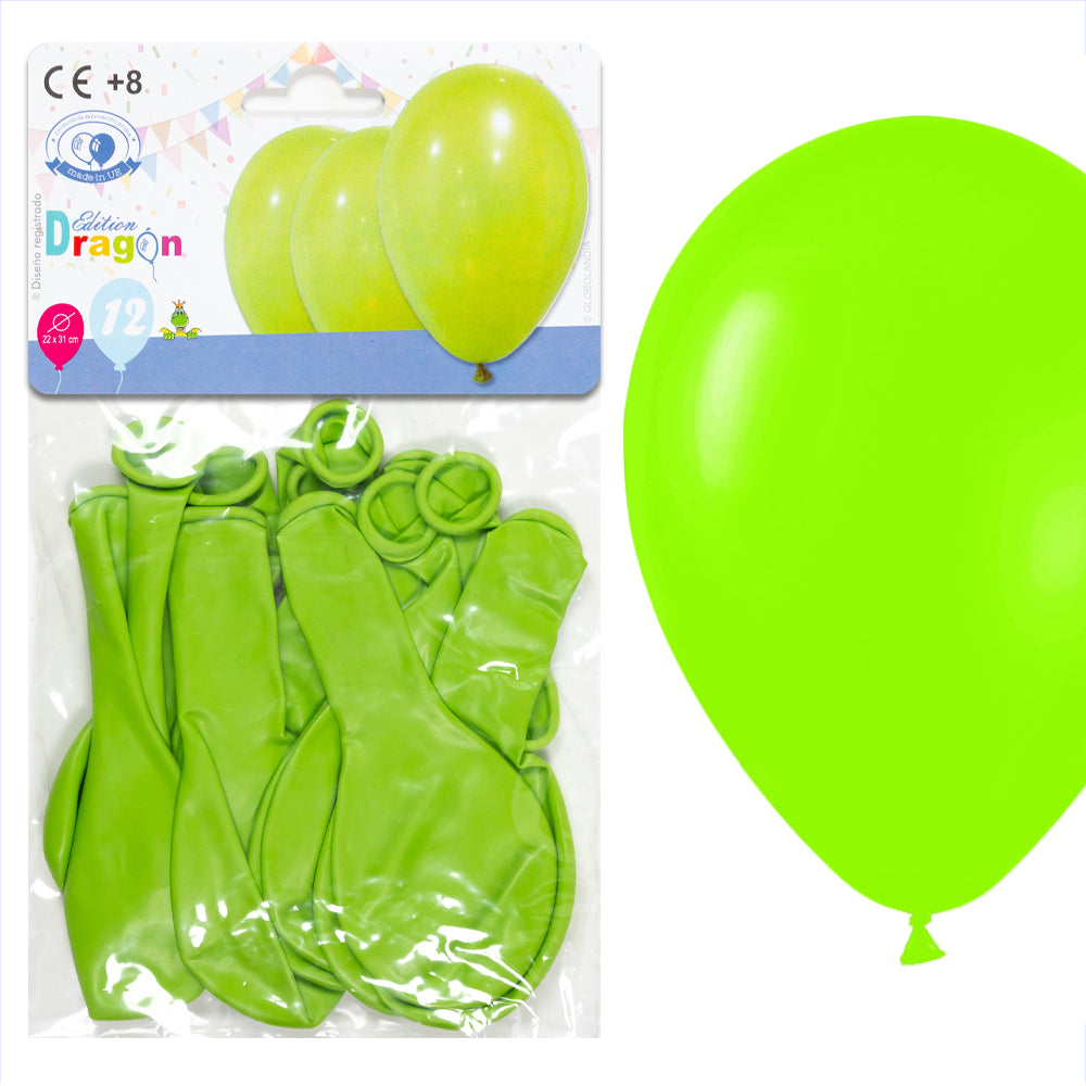 12 piezas globos verdes/ Diámetro 22x31cm