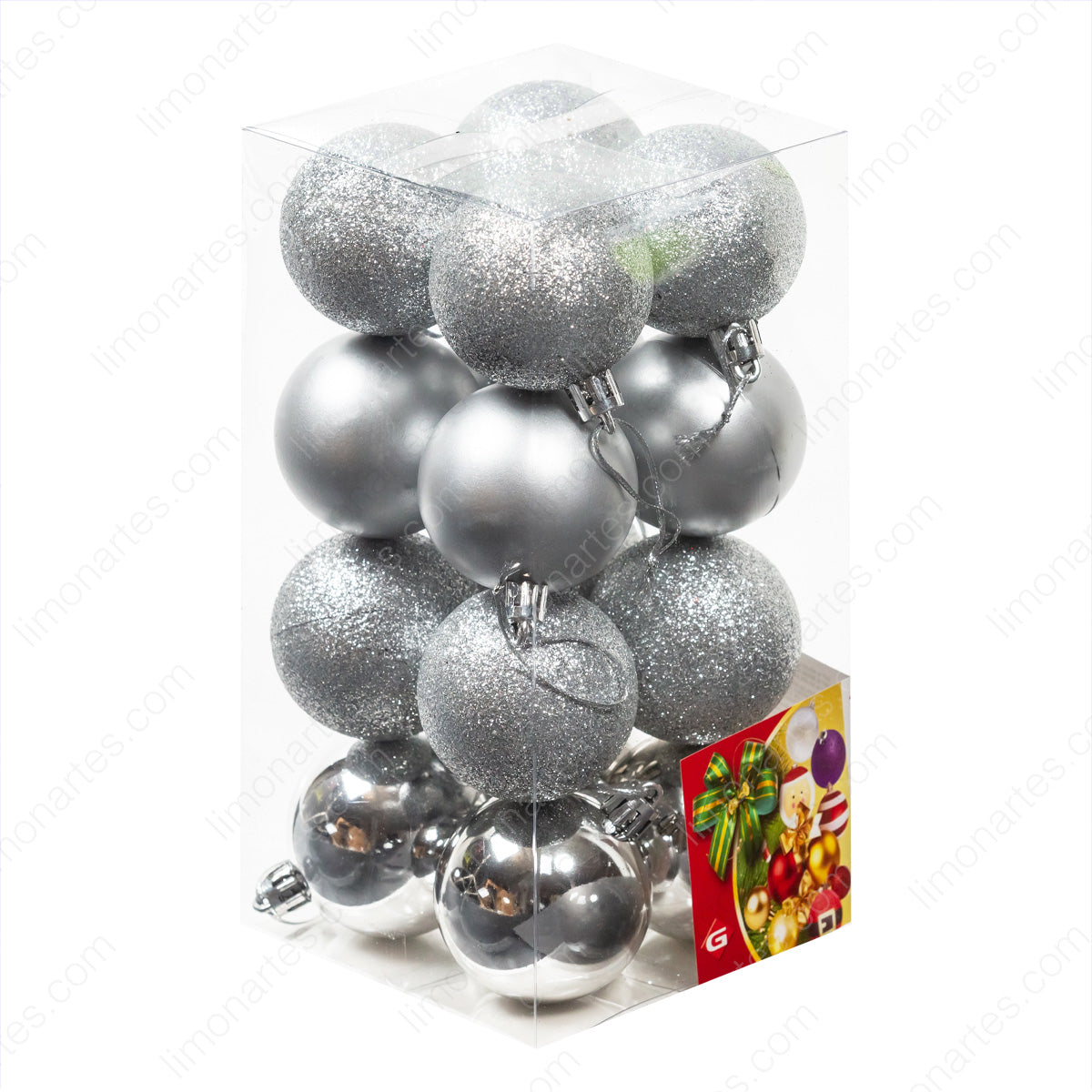 Lot de 16 boules de Noël 5cm/rouge, argent, doré/ 3 textures, miroir, mat, paillettes/ Festival/Anniversaire/Cadeau/Noël