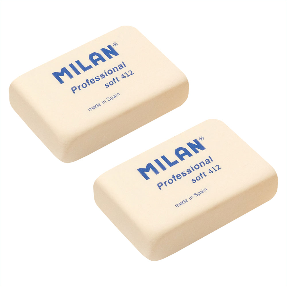 MILAN Blister of 2 white erasers/Professional Soft 412