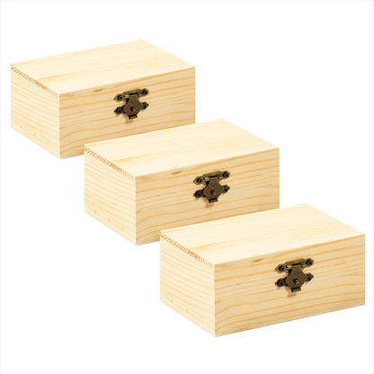 Set of 3 natural wood boxes with lid 11.5x7.5x5cm