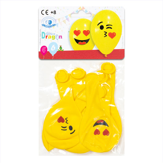 6 pieces yellow balloons with smiley faces/Diameter 22x31cm