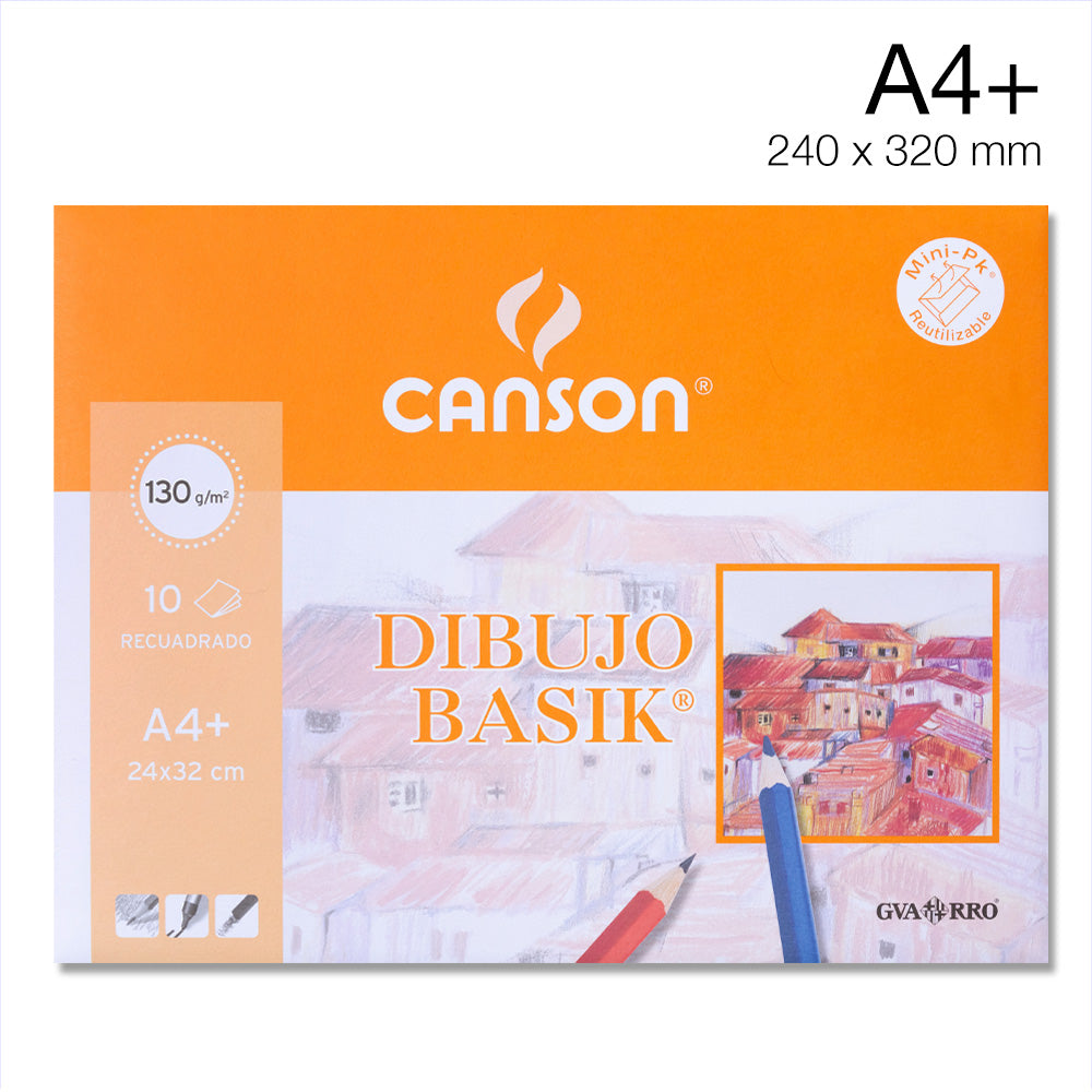 Canson Papel Dibujo Basik/A4+(24x32 cm)/ 10 hojas de 130 gr