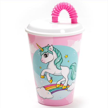 Gobelet enfant réutilisable avec couvercle et paille 430 ml Licorne