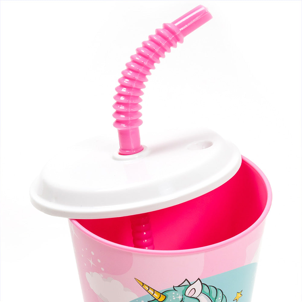 Gobelet enfant réutilisable avec couvercle et paille 430 ml Licorne