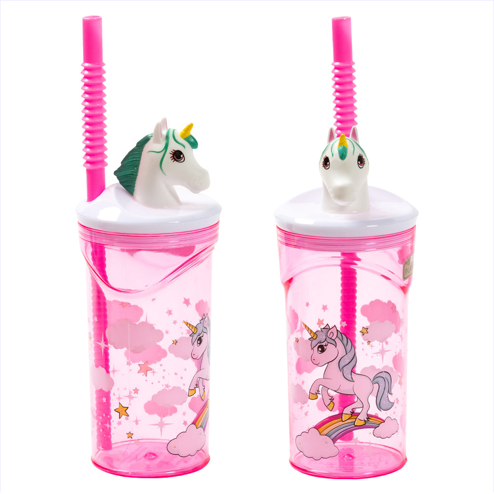 Vaso Infantil Reutilizable con figurita 3D/ Con Pajita y Tapa/ Capacidad de 360 ml/ Varios colores disponibles