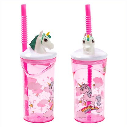 Reusable Children's Cup with 3D figurine/ With Straw and Lid/ Capacity of 360 ml/ Various colors available