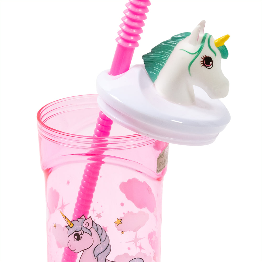 Reusable Children's Cup with 3D figurine/ With Straw and Lid/ Capacity of 360 ml/ Various colors available