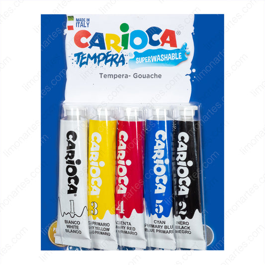 Carioca Tempera Super washable/ 12 ml x 5 colores tubos - LIMÓN ARTES