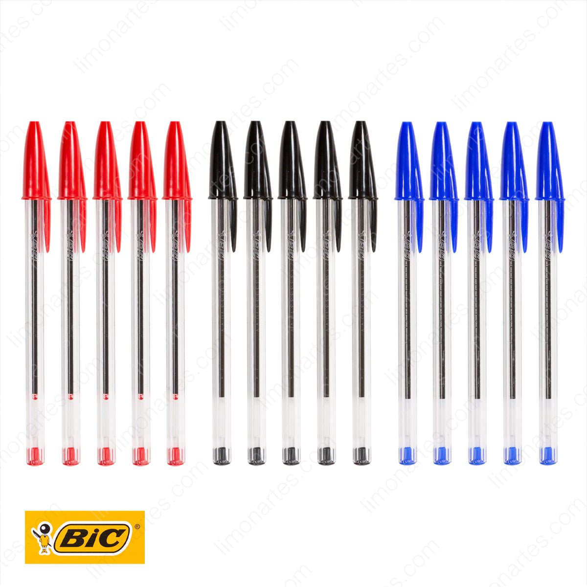 BIC Cristal Bolígrafos, Original/Combinación rojo azul negro,15 uds./ 1.0 mm/ Óptimo para material escolar,Material Oficina y Papelaria