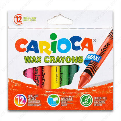 Carioca Wax crayons/ Lápices de Ceras de 12 Unidades/ Material Escolar/ Ceras para niños para colorear actividades creativas - LIMÓN ARTES