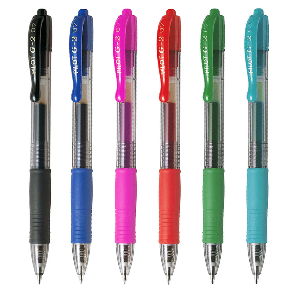 Pilot G2 Set of 6 Colors Retractable Gel Ink Pen Rollerball Fine Nib 0.7mm