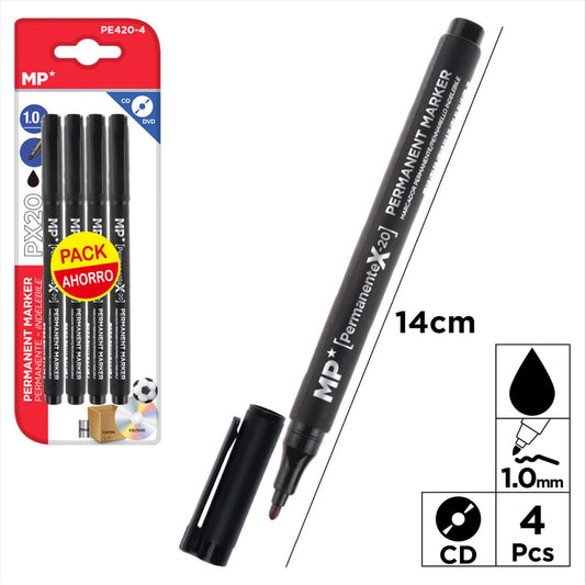 Pack de 4 marqueurs CD pointe moyenne 1,0 mm/optimal pour la peinture, l'école, la maison et le bureau/MP-PE420-4