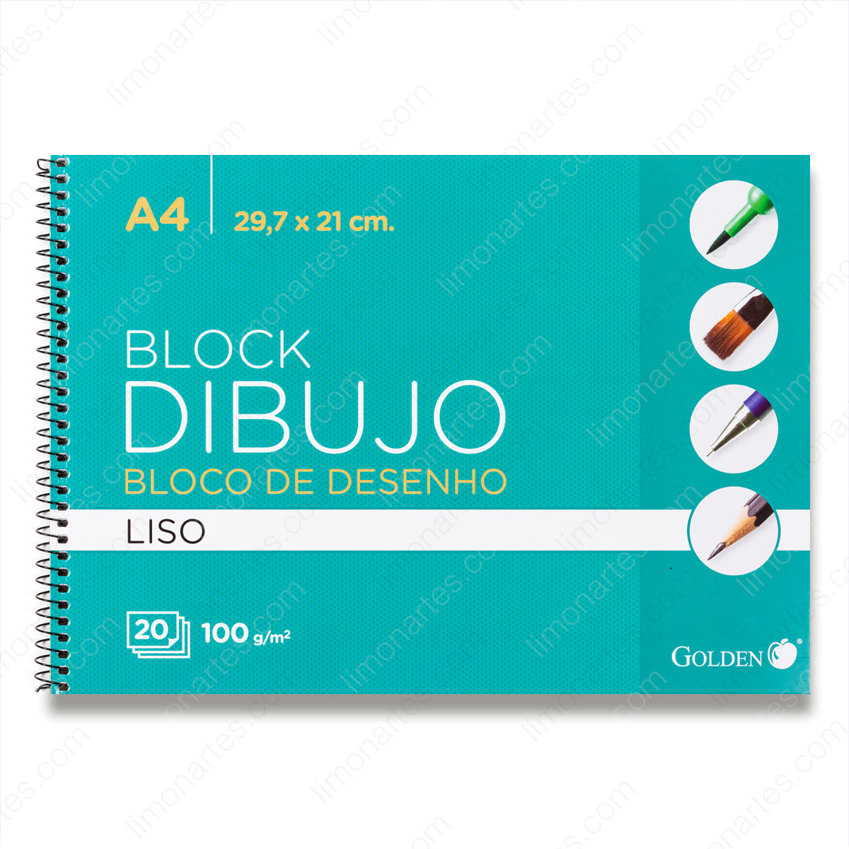 Cuaderno de dibujo/Block dibujo/Liso/A4,29,7x21cm/20 hojas,100 gr/Golden-172990