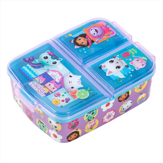 Stor Gabby's Dollhouse Multiple Sandwich Box/ 300 ml with 3 Compartments/ BPA Free/ Children's Lunch Box/School/Nursery